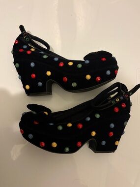 Miss L Fire velvet vintage repro chunky heels - size 38